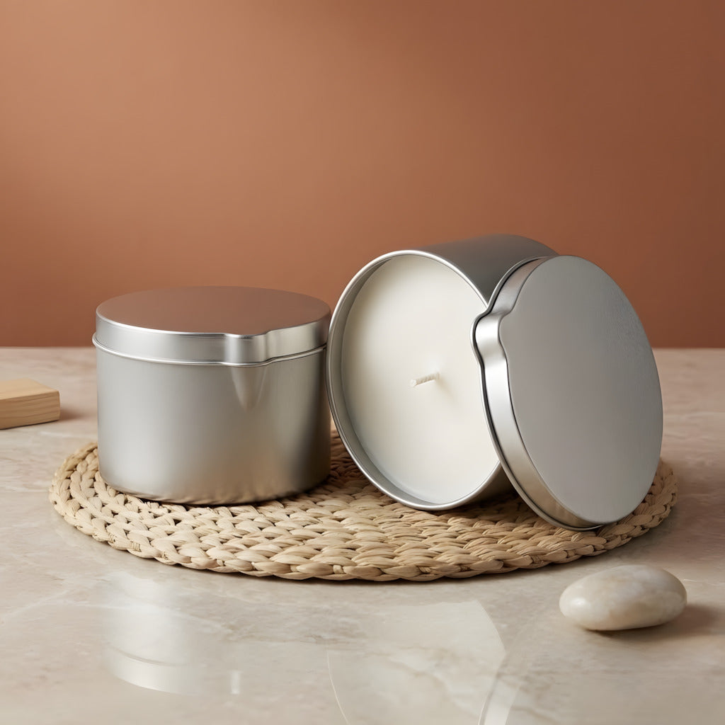 Boîte métallique Argent - Ronde avec verseur - 250 ml