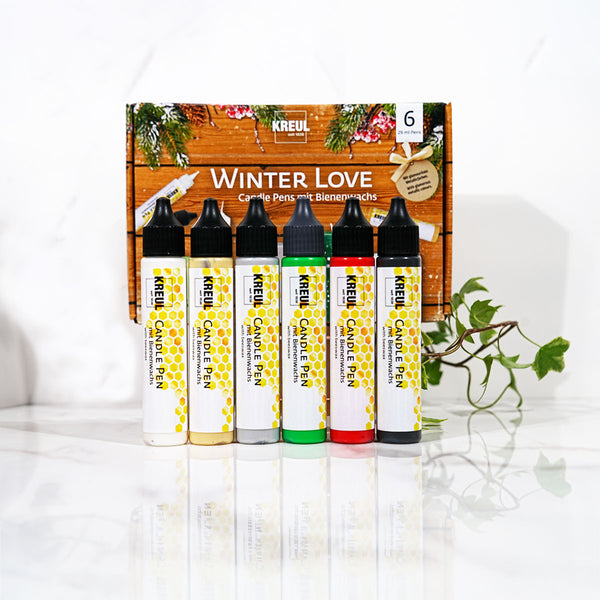 KREUL Candle Pen Set De 4 Couleurs - Peinture Cire D'Abeille Pour Décorer Bougies Jaune Rouge Bleu Vert