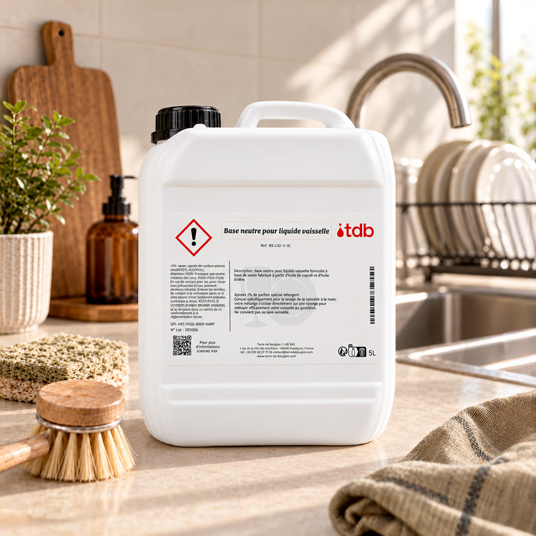 Base neutre pour liquide vaisselle 5 L bidon base a parfumer pour liquide vaisselle maison Terre de Bougies