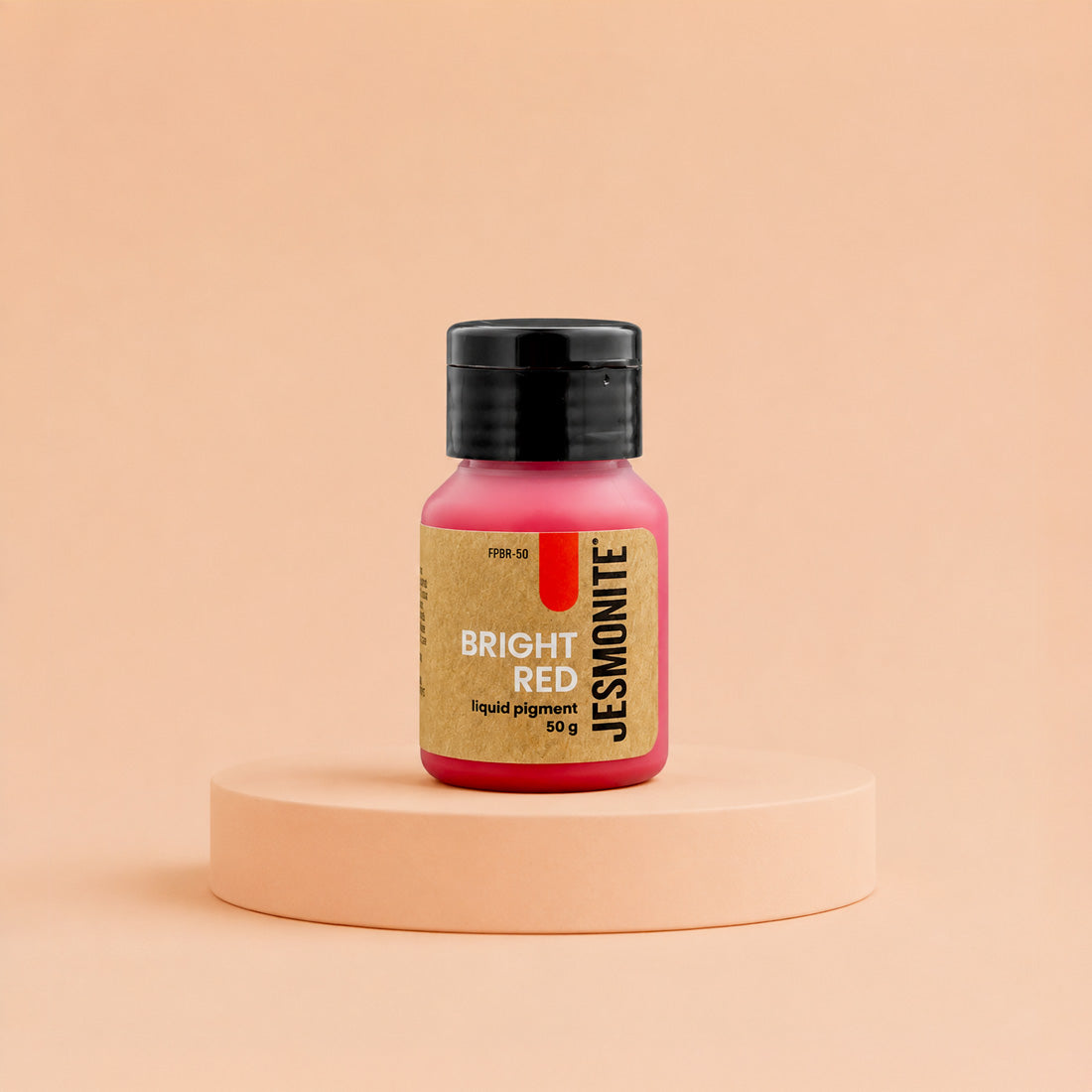 Pot de pigment rouge de 50 g pour Jesmonite posé sur son socle