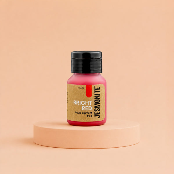 Pot de pigment rouge de 50 g pour Jesmonite posé sur son socle