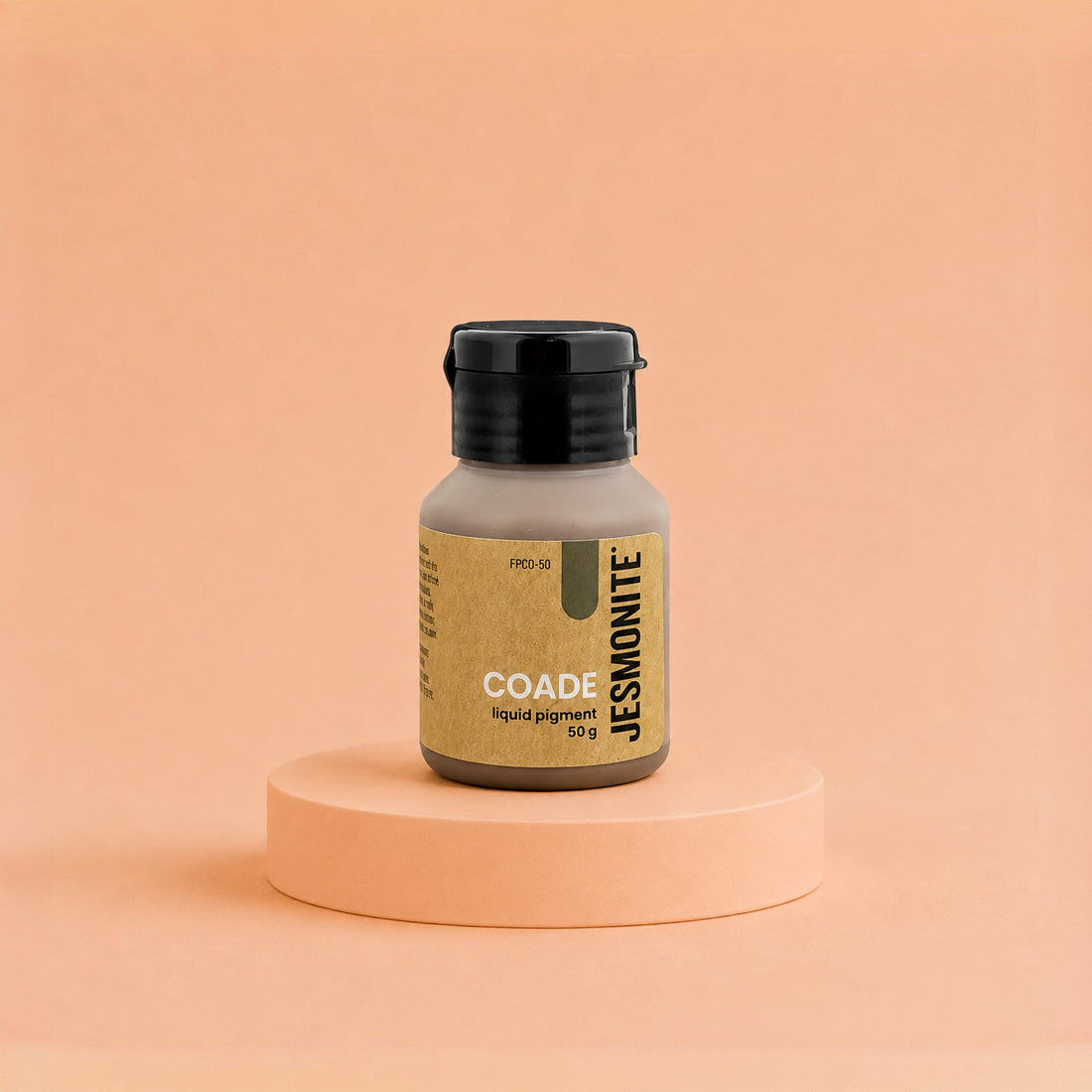 Pot de pigment coade de 50 g pour Jesmonite posé sur son socle