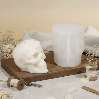 Moule bougie Crâne fleuri de profil