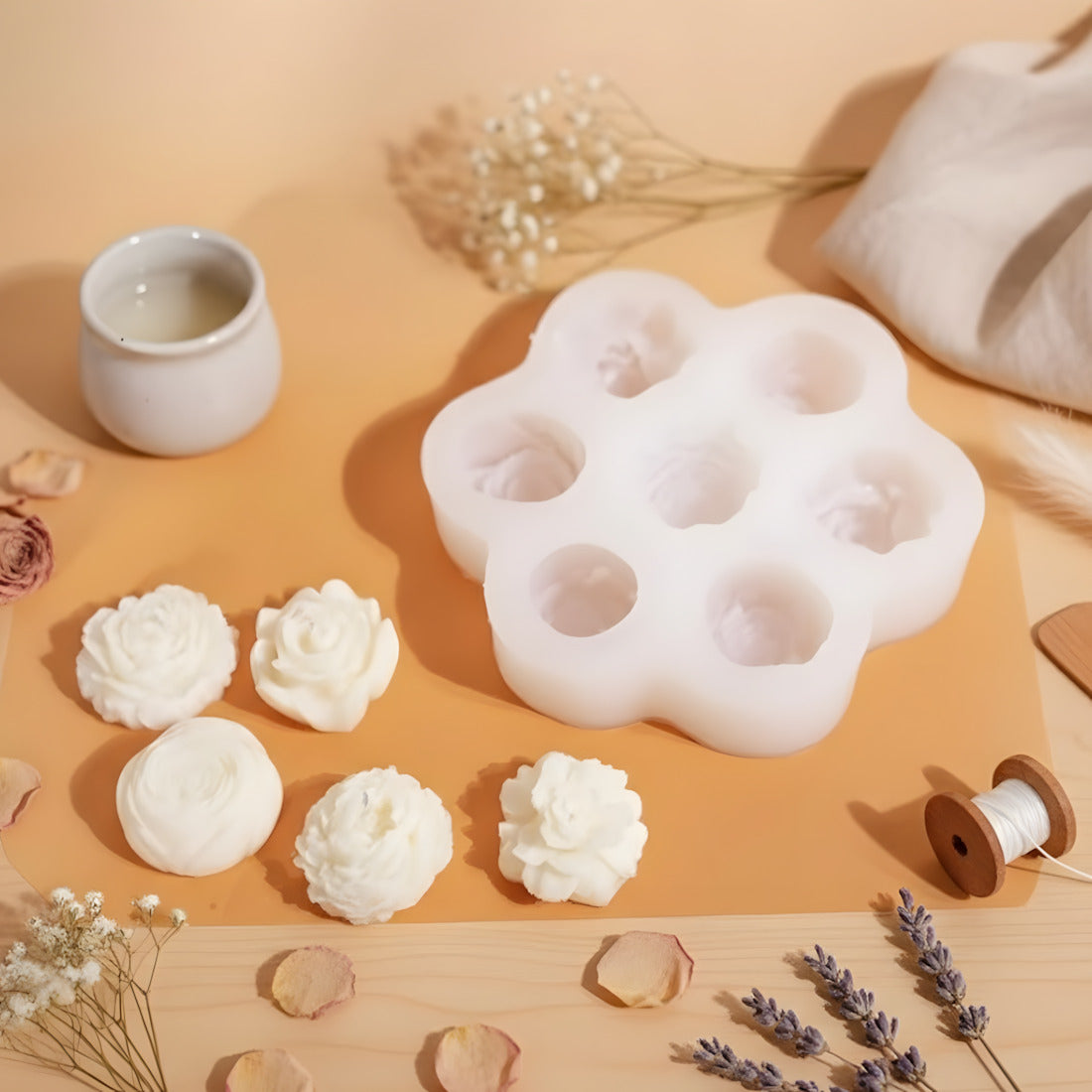 moule bougie petites pivoines et roses