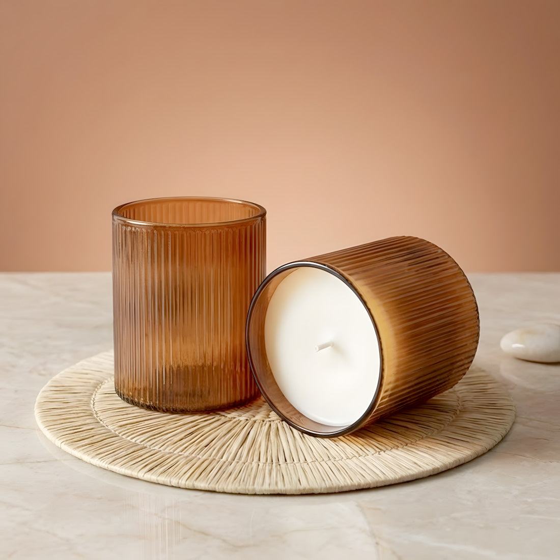 Verre pour bougie strié ambré 330 ml
