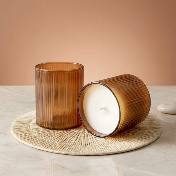 Verre pour bougie strié ambré 330 ml