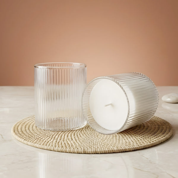 Verre pour bougie strié transparent 330 ml